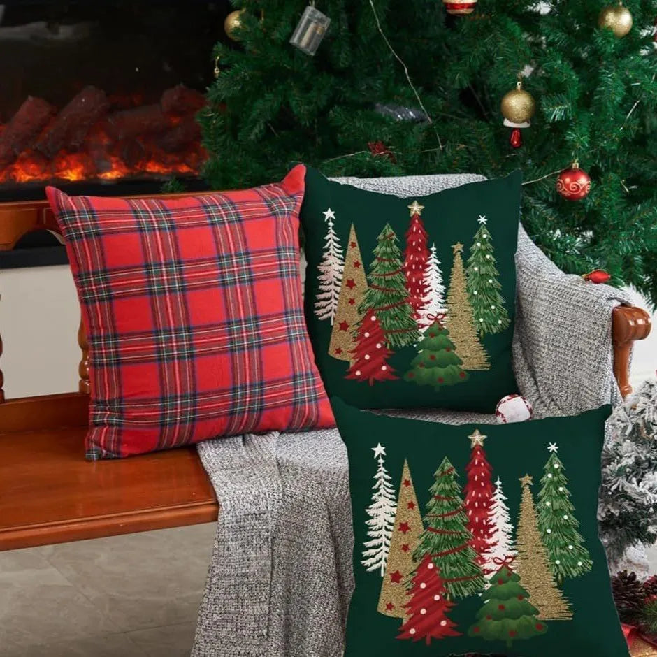 45x45cm Christmas Pillow Cases Checkered Cushion Cover Decorative for Sofa Plaid Woven Pillowcase for Festive Party Occasions