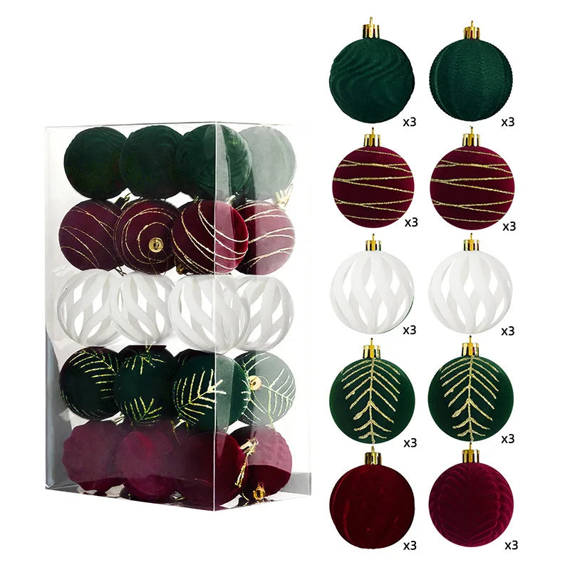 Choice Velvet Flock Weihnachtskugeln - 30 Stück 6 cm Rot Gruen Weiss