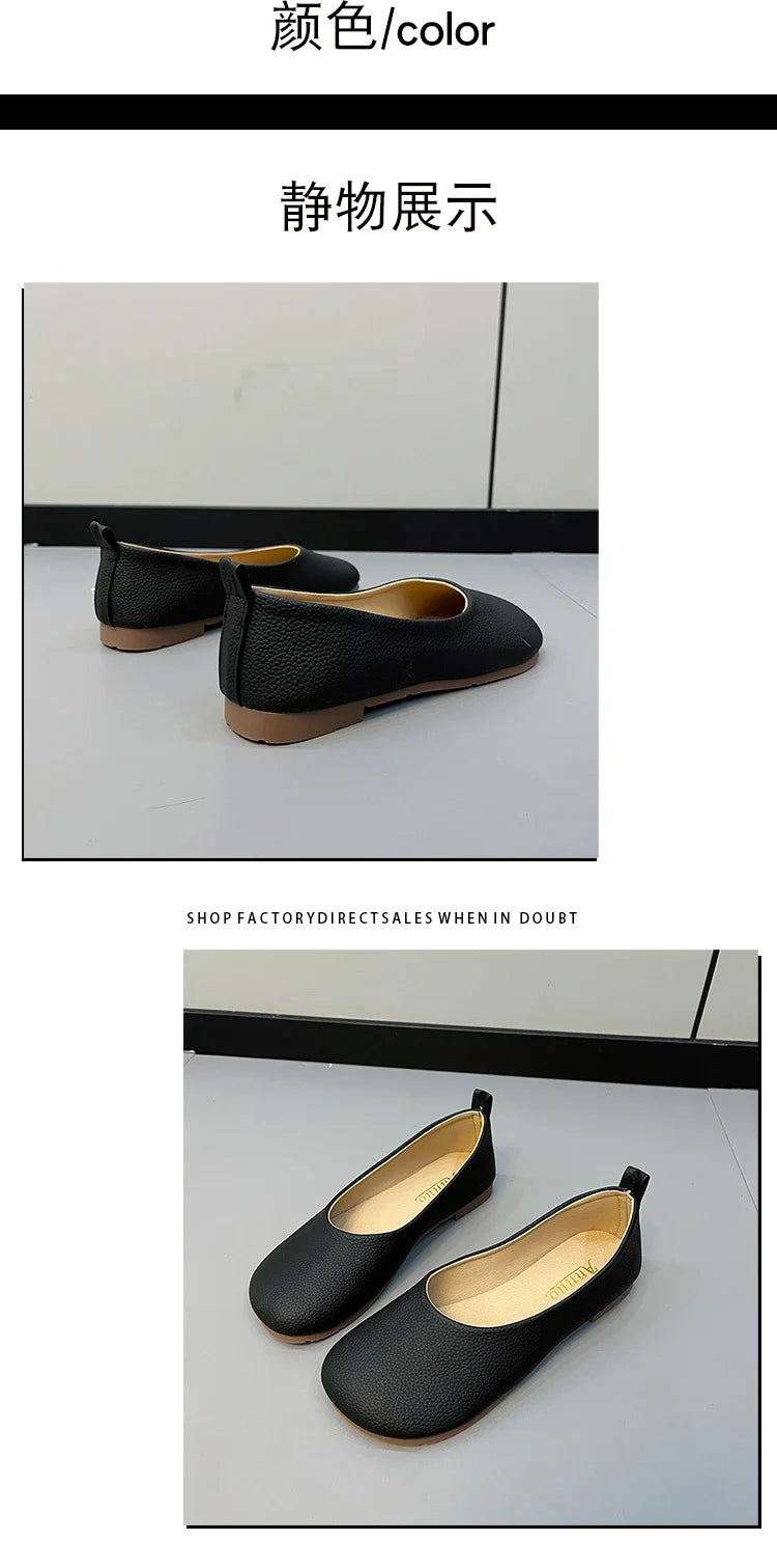 Damen Slip-on Leder Loafers 2025 - Frühling Herbst Mode Ballet Schuhe - Ladies Casual Runder Zeh Süße Flats Krankenschwester Sneakers