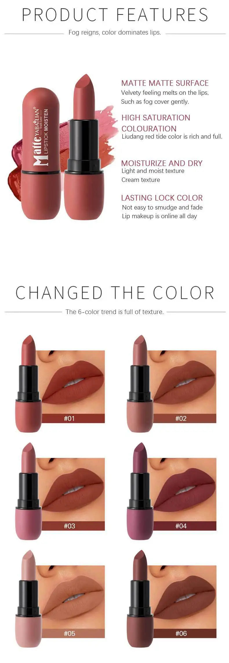 Lippenstift 2025: 6 Colors Sexy Matte Lipstick Waterproof Long Lasting - Color Rendering Non-stick Velvet Lips Liner Pencil Woman Makeup Cosmetics Collection
