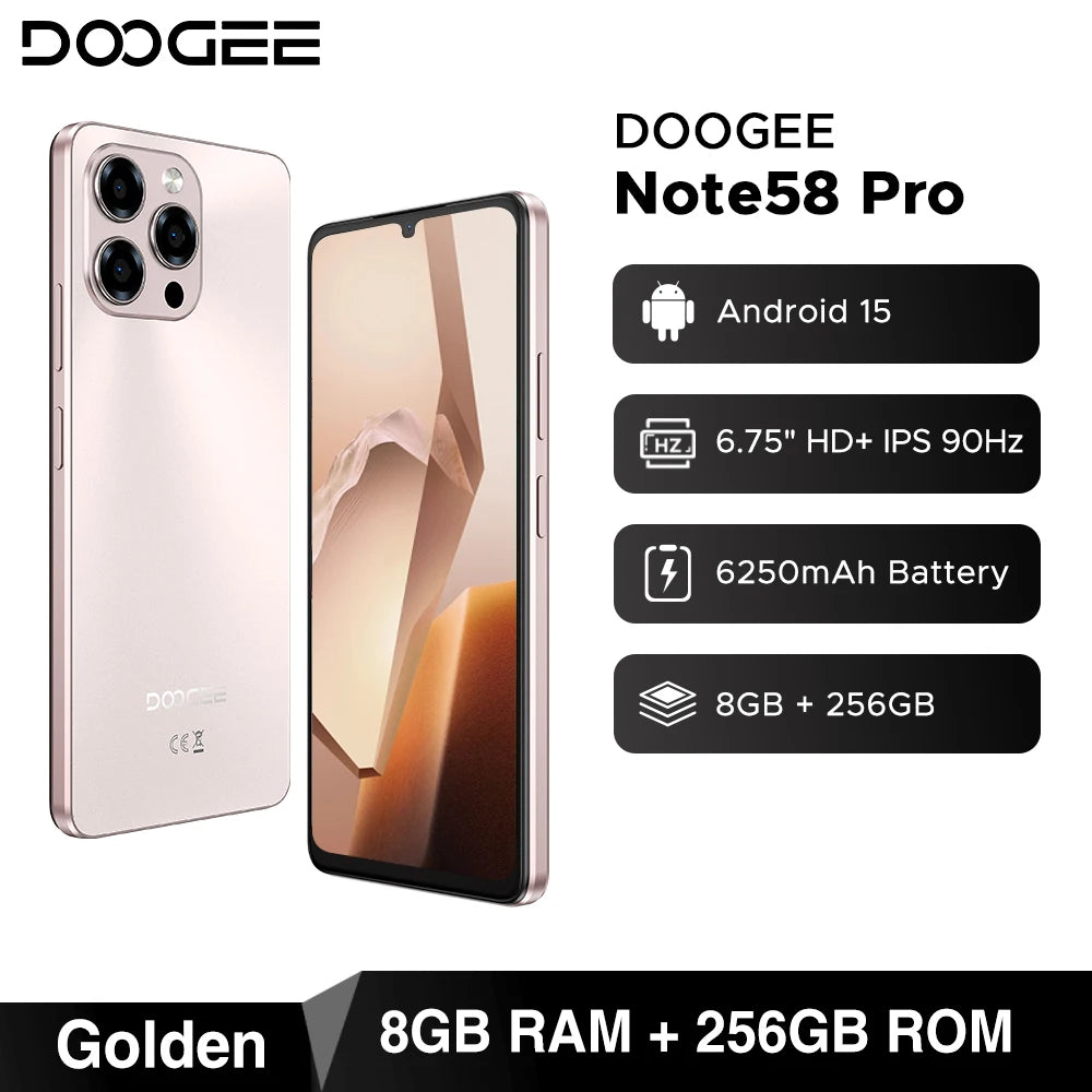 DOOGEE Note58 Pro NFC - 6250mAh Akku, 256GB Speicher, 6,75Zoll Display