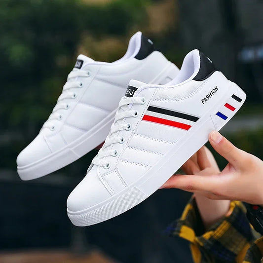 Men's Sneakers Breathable Mens Flat WhiteTennis Shoes Skateboard Shoes Casual Sports Shoes for Men Lightweight PU Leather