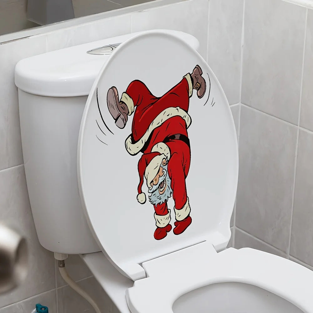 1pc Funny Santa Claus Toilet Bathroom Stickers - Self-Adhesive Waterproof Christmas Decorations- Perfect Christmas Gift Idea!