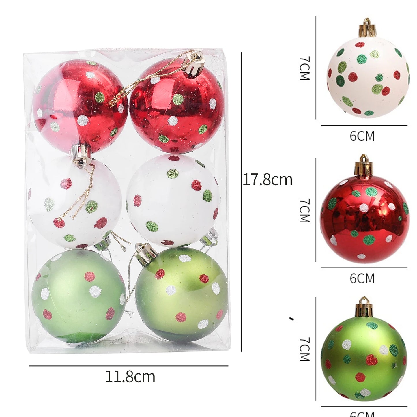 Choice Weihnachtskugeln Glitzernd - 6 Stück Kunststoff Klein