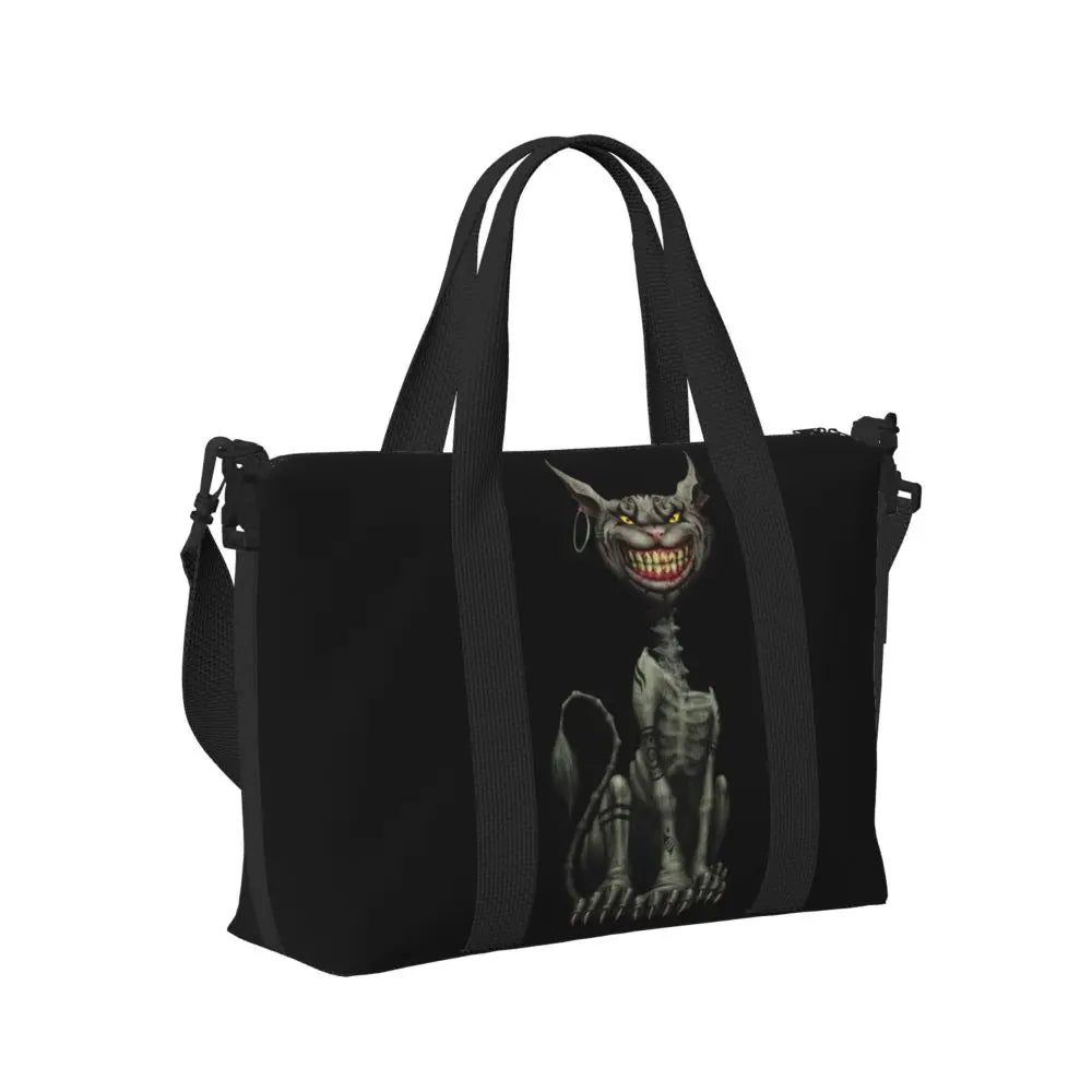 Custom Cheshire Cat Beach Tote Bag for Women We're All Mad Here Cat Big Compartment Gym Beach Travel Bags