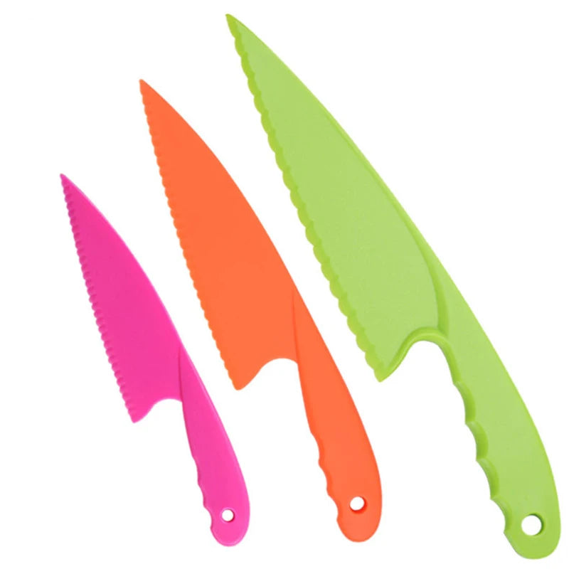 Kid Plastic Kitchen Knife Set Children's Safe Cooking Chef Nylon Knives For Fruit Bread Cake Salad Lettuce Knife