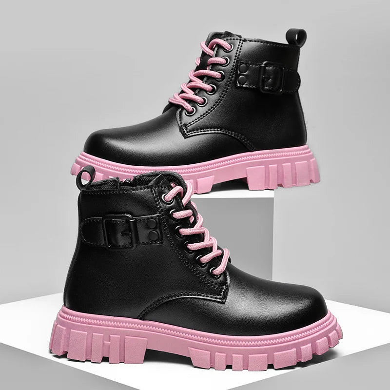 Herbst Mädchen Schnee Stiefel Mode Weiche Pu Leder Retro Britischen Stil Kinder Casual Schuhe Luxus Im Freien Nicht-slip Kinder stiefel