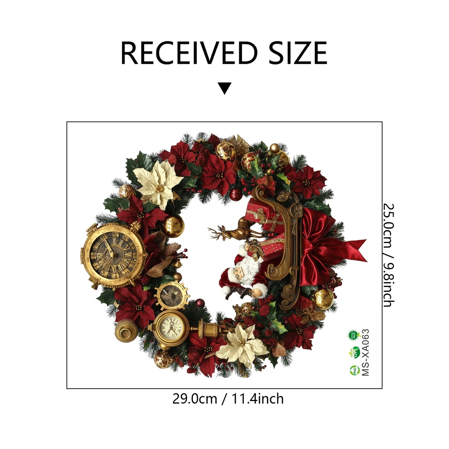 3D Christmas Decor Wreath Decoration Christmas Wall Stereo Garland Pendant Holiday Party Door and Window Decoration Wall Sticker