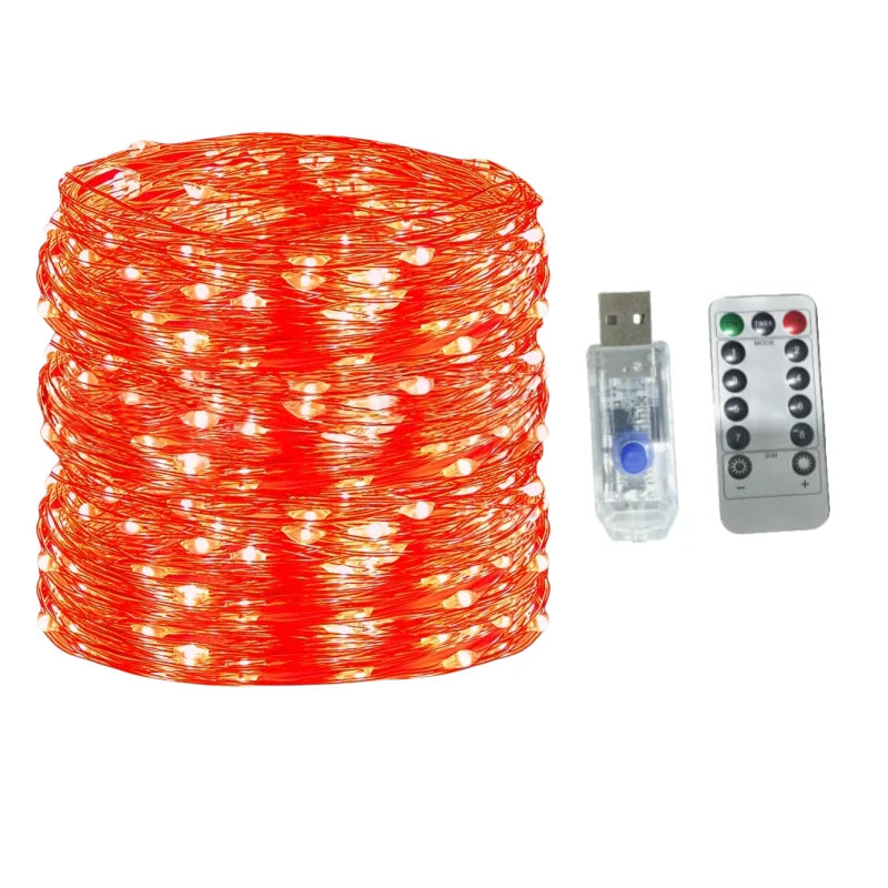 OKAL RED EAST Wasserdichte LED Kupferdraht - Länge 5-30 m, USB, 8 Modi