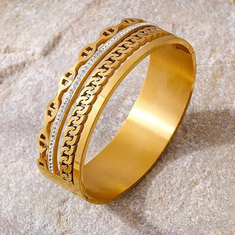 Liora Luxus Breite Armreifen 2025 - Frauen 316L Edelstahl Armband - Strass Armband Schwer Wasserdicht Fashion Schmuck