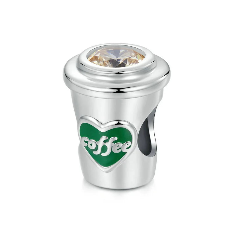 WOSTU 925 Sterling Silber Anhänger 2025: Frauen Junge Mädchen Haustier Kamera Biene AAA Cubic Zirkonia - Kaffee Marienkäfer Perlen DIY Original Armband 1.9g