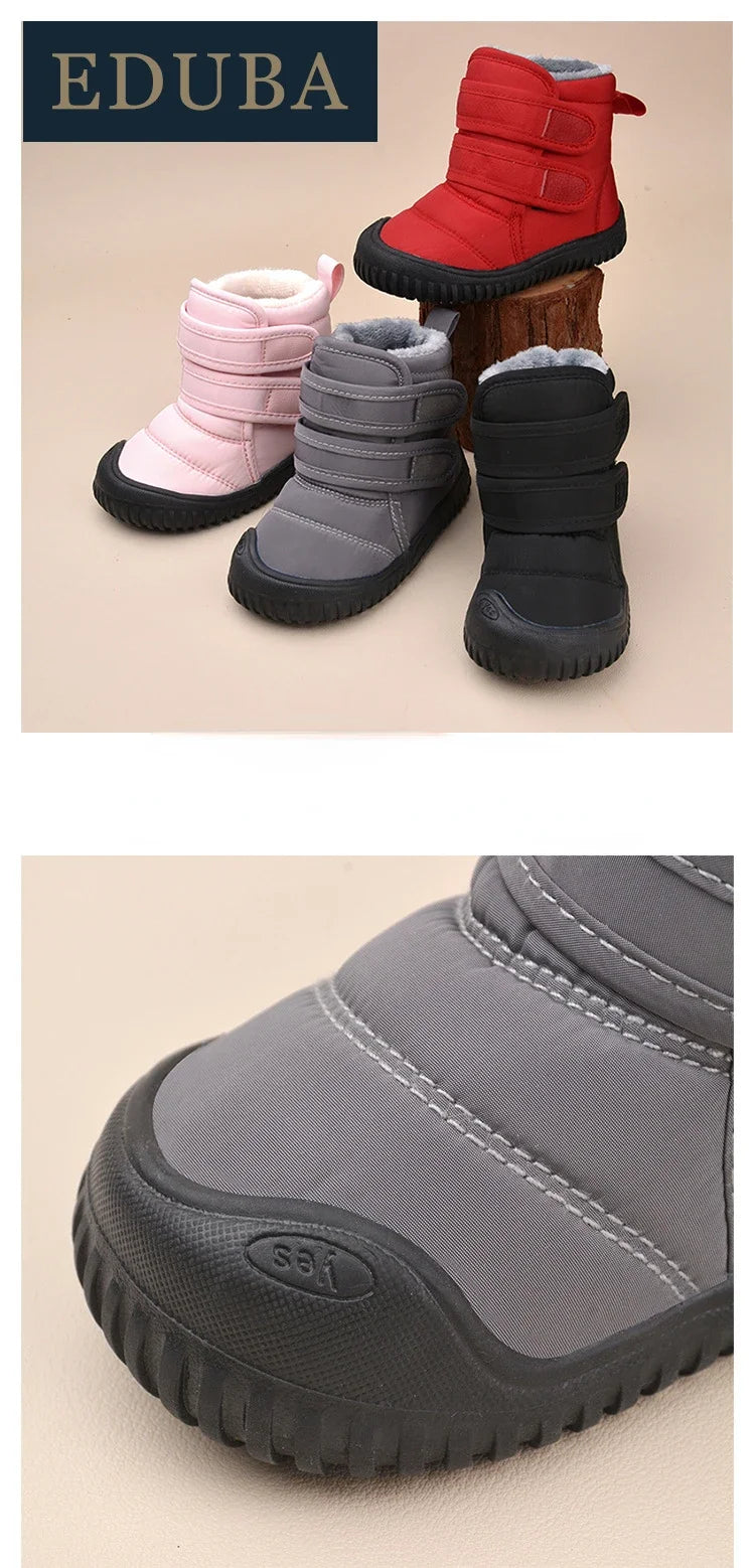 Kinder Schneeschuhe Jungen Baumwoll schuhe wasserdicht einfache britische Stil Kinder Plüsch warme Winters tiefel Klett verschluss Mädchen Stiefel
