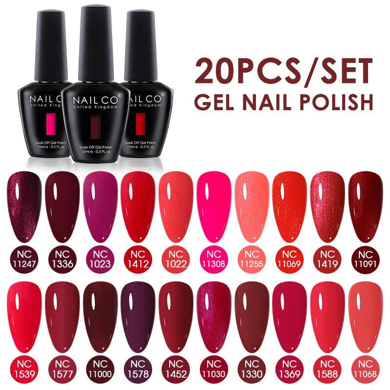 NAILCO 15ml 20pcs/Set UV Gel Nail Polish Semi Permanent Esmalte Vernis LED Gel Varnishes Soak Off Nail Art DIY All For Manicure