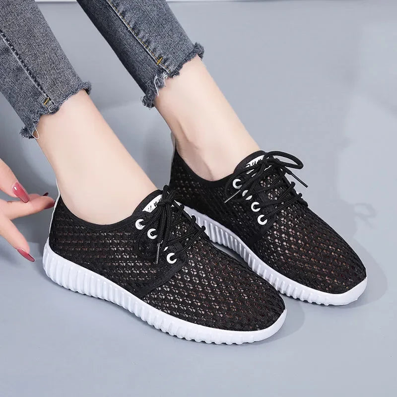 Women Running Sneakers Ladies Gym Shoes Outdoor Anti-skid Sport Footwear Soft Bottom Walking Shoes Mesh Hollow Out Shoes