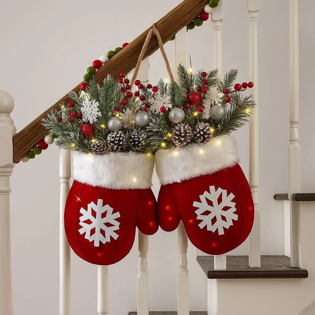 Weihnachten Fäustling Girlande Kreative Handschuh Geformt Simulierte Blume Kranz Fenster Tür Tor Dekoration Tür Zeichen Weihnachten Party Decor