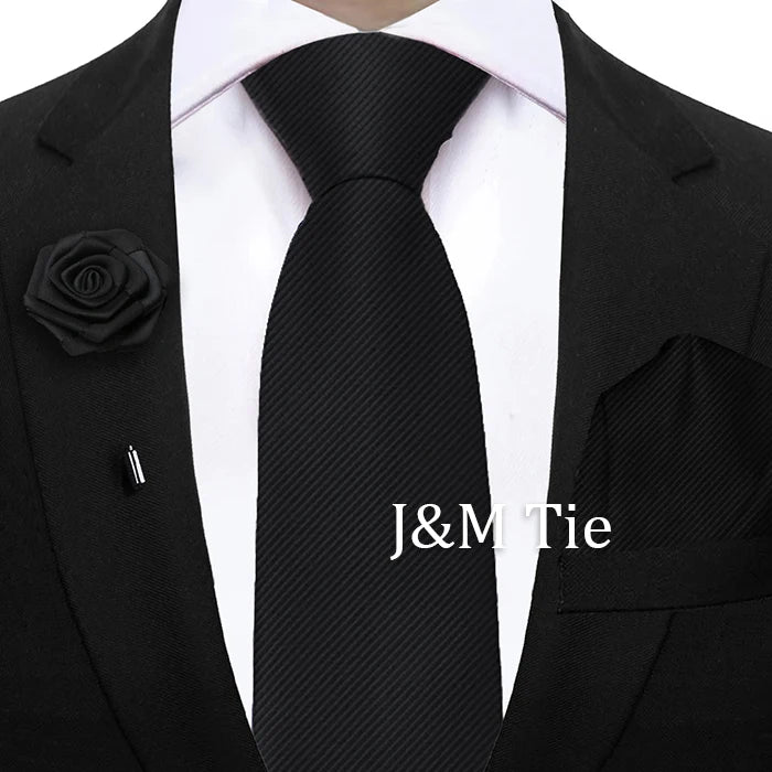 Simplicity Mens Ties Solid NeckTie Pocket Square Floral Brooch Set Men's Wedding Tie Suit Accessories Fit Group Holiday Party