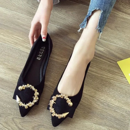 elegant and Elegant Black Pointed Low Heel Shoes for Women 2024 New Autumn Fashion Shallow Slip-on Comfortable Casual Flat Shoes