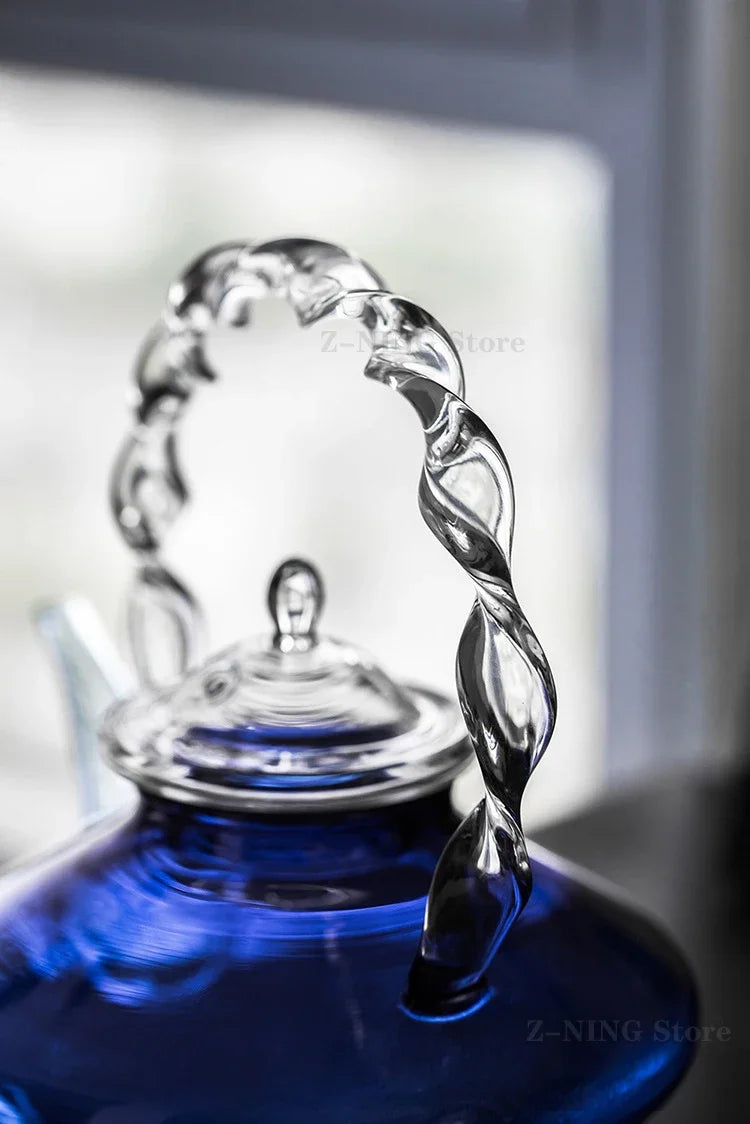 Blue Glass Teapot Teacup Tea Filter Mesh Glass Coffee Pot Heat-resistant Glass Pot Household Kitchen Kettle Exquisite Gift 2022