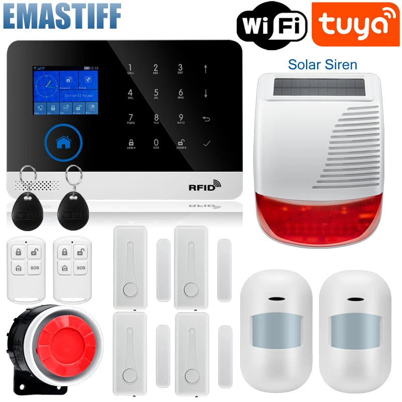 Alarmanlage 2025: Wireless Tuya APP SIM GSM Home RFID Burglar Security - LCD Touch Keyboard WIFI GSM Alarm System Sensor Kit Russian Spanish Voice Collection