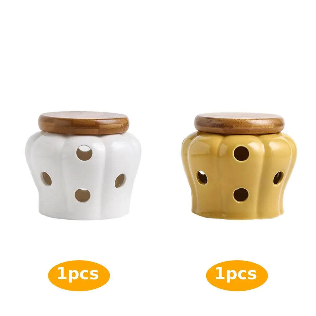 Garlic Storage Jar Large Capacity Ceramic Pot With Lid Durable For Long Time Kitchen Organizer