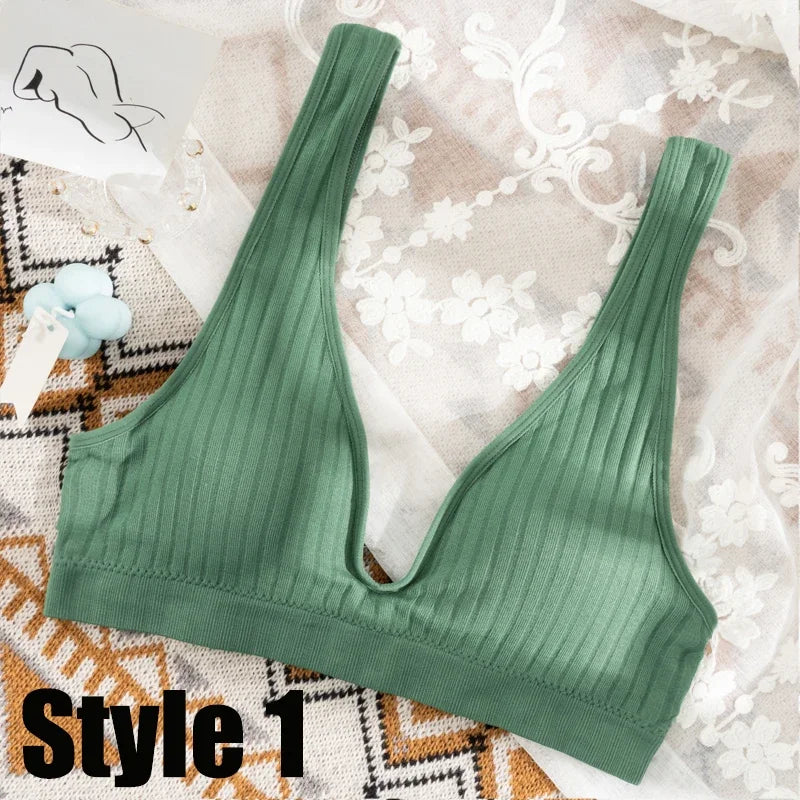 Women Seamless Sports Crop Top Sexy Bra Female Tube Tops Deep V Sexy Women's Underwear Bralette Sleeveless Camis Bandeau Top