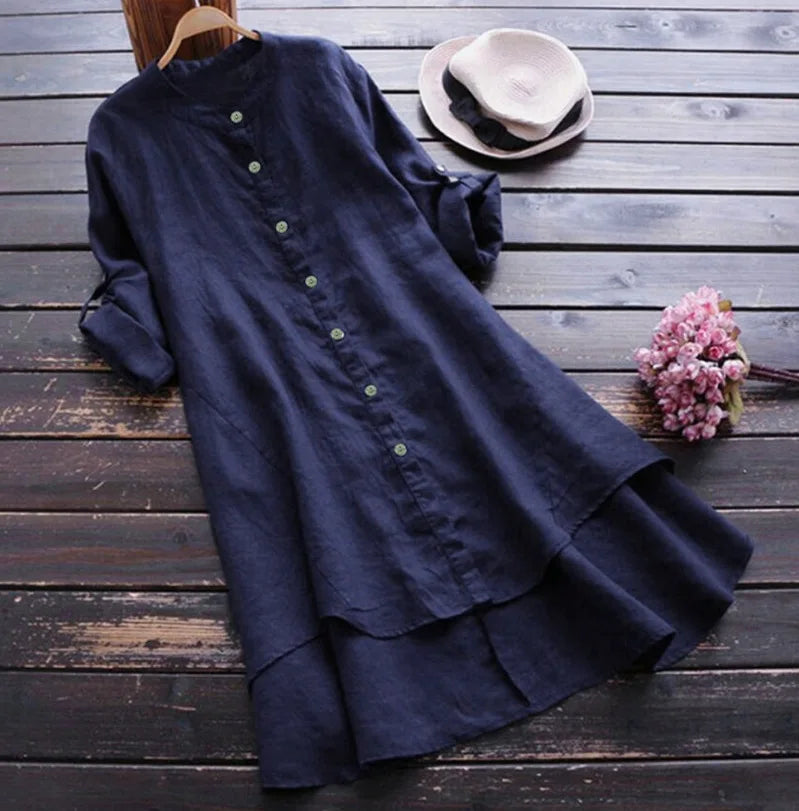 Tibet Damen Cardigan Einfarbig - Baumwolle Hanf Langarm