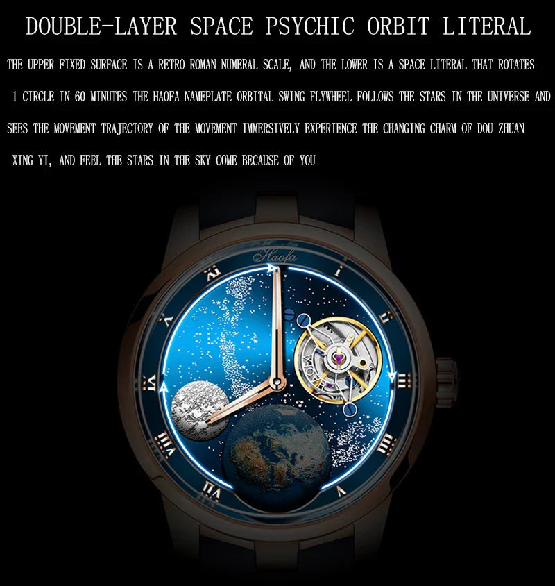 Haofa luxury men watch carrousel sapphire starry dial mechanical wristwatch