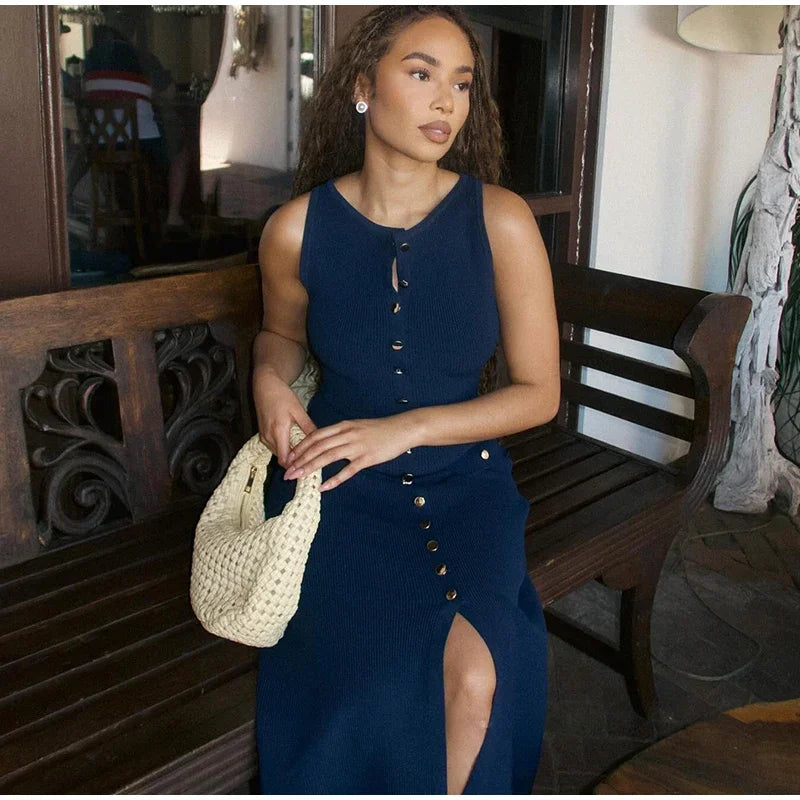 VEITCHEC Kleid Strick Ärmellos Elegant - Polyester Midi