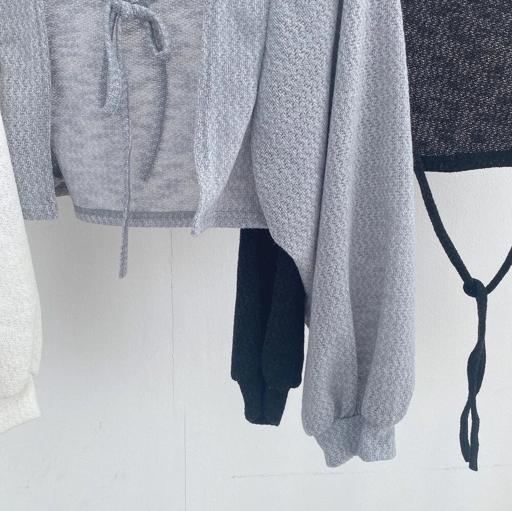 TDFunlive Cardigan Sonnenschutz Laternenärmel V-Neck Schnür-Detail Weiß - Größe S/M/L, Länge Kurz