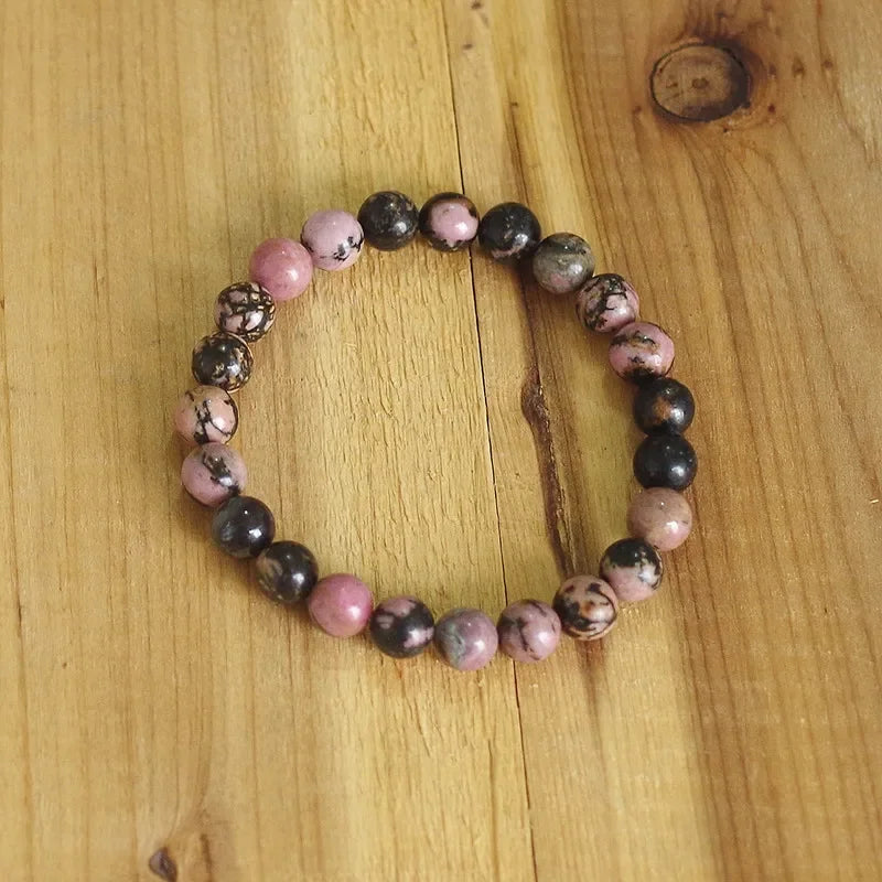Set brățară cu pietre prețioase 8 mm - rodonit, cuarț roz, onix