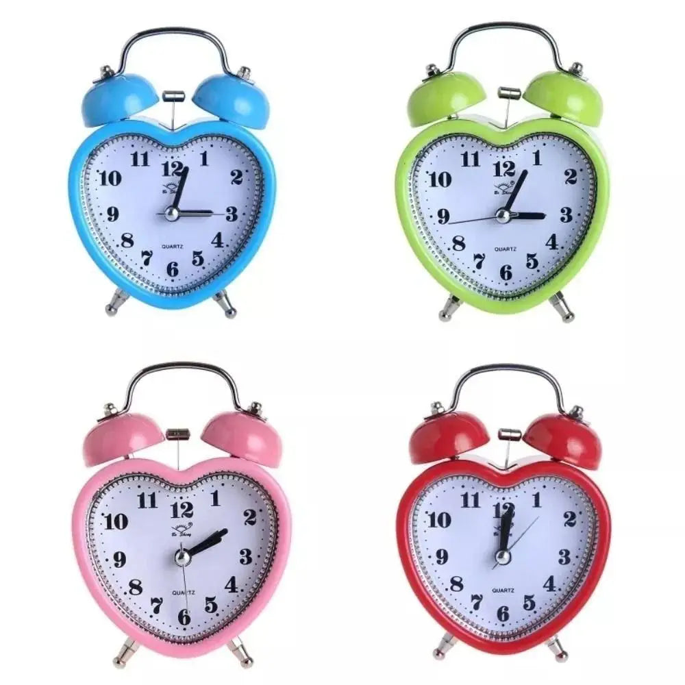 New Heart Shape Alarm Clock Night Light Creative Snooze Wake Up Clocks Metal Girls No Ticking Time Clocks