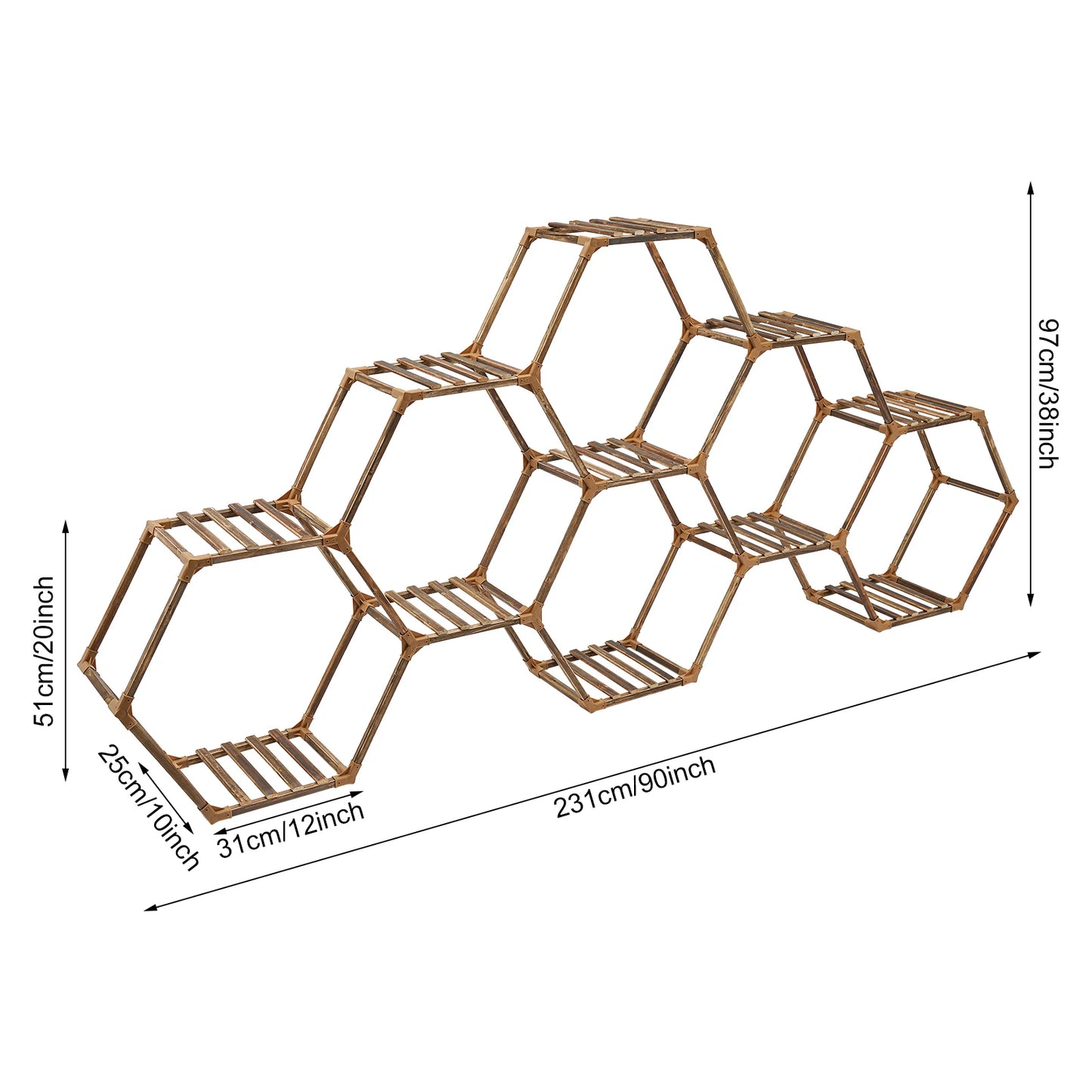 HolzKraft Blumenregal 11 Ebenen Holz Hexagonrahmen Innenbereich