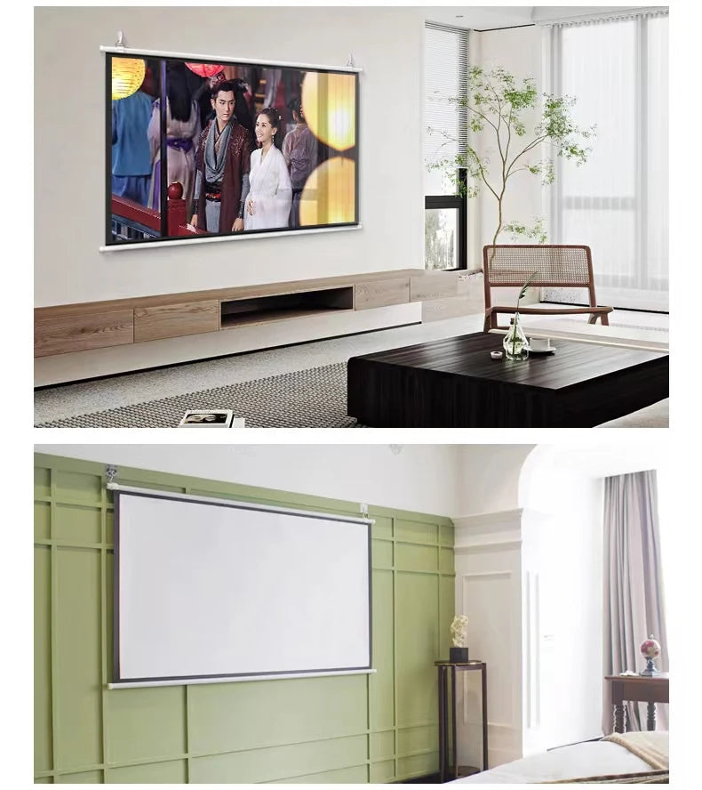 Thinyou 60inch 72inch 84inch 100 Inch 16:9 HD Projector Screen White Manual Pull Up Diagonal High-definition pantalla proyector