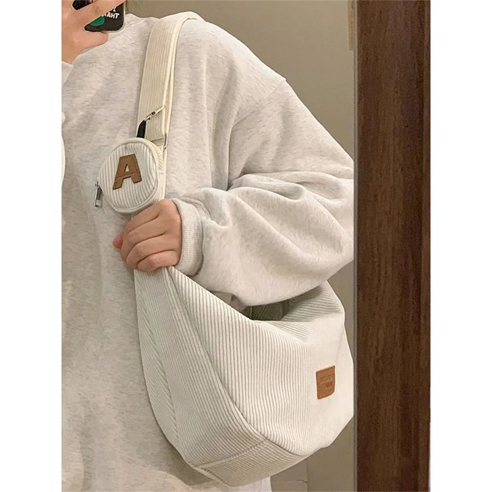 Large Capacity Corduroy Shoulder Crossbody Bag Women Leisure Armpit Bag Solid Color Versatile Dumpling Bag Fashion Messenger Bag