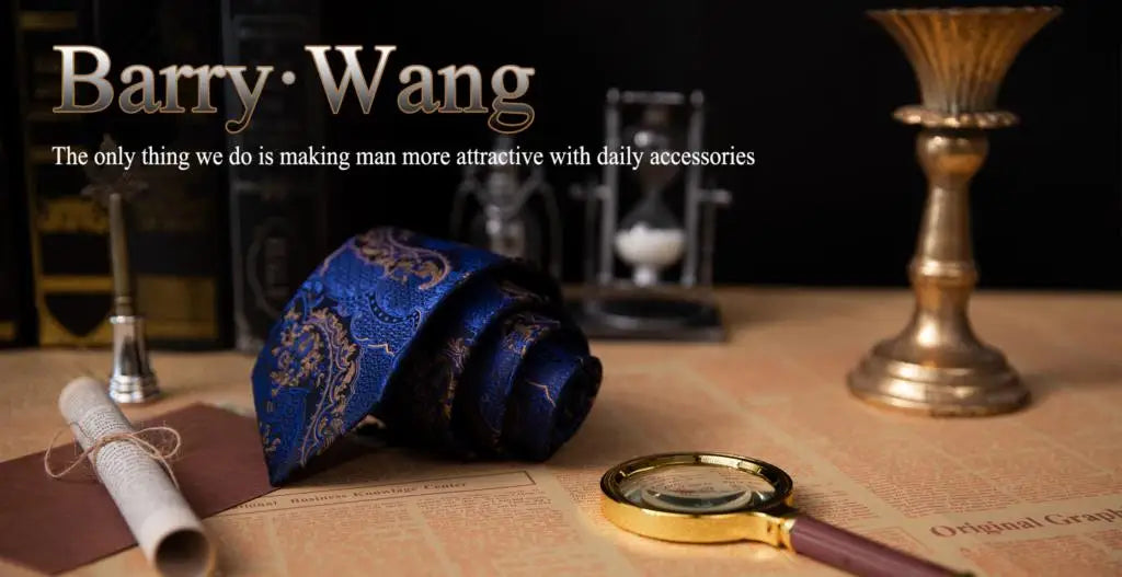 Fashion Silk Men Tie Set Gold Yellow Orange Solid Paisley Striped Plaid Floral Necktie Pocket Square Cufflinks Wedding Business