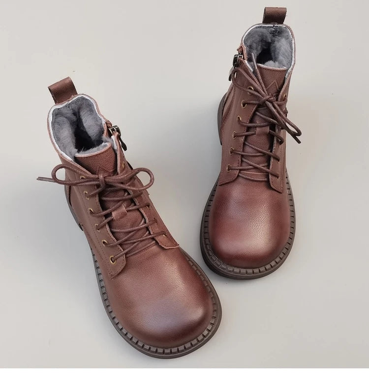 Ghete la gleznă Careaymade, piele naturală, variantă lată - mărime mare, înălțime toc 3-5 cm, căptușeală din lână