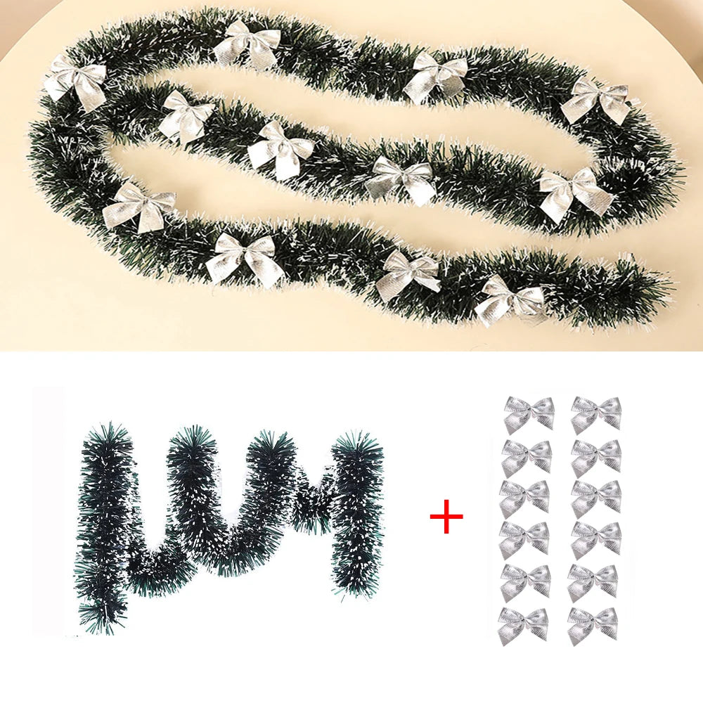 2M Weihnachtsgirlande-Dekoration, grüne Weihnachtsbaumschmuck, DIY-Girlande mit Schleife, Weihnachtsdekoration für Zuhause
