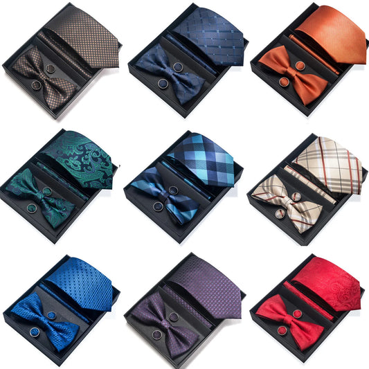 Men's Tie Pin cuff square bow Tie with pocket square cufflinks Set Paisley Men's Business Wedding Suit Accessories 6-piece set