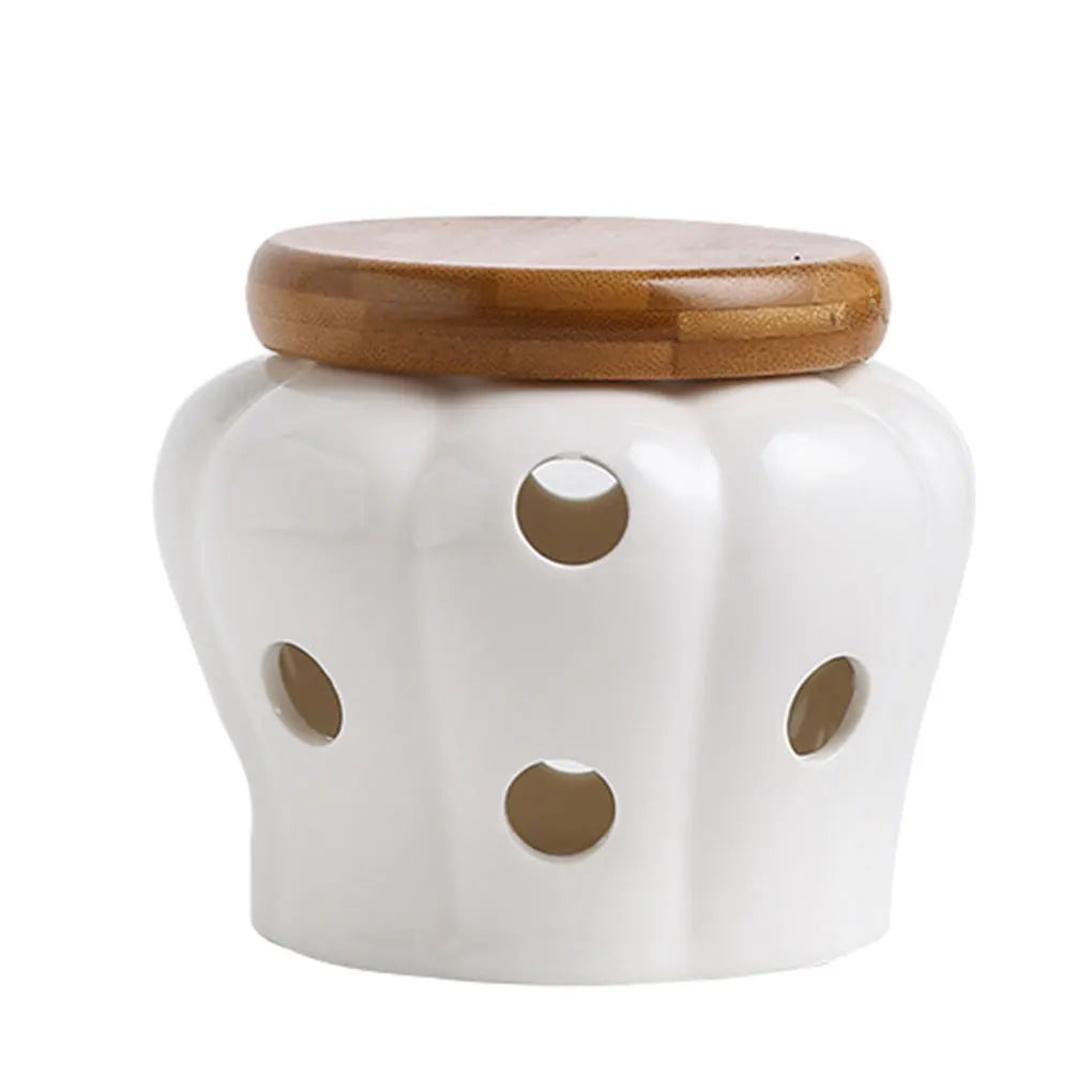 Garlic Storage Jar Large Capacity Ceramic Pot With Lid Durable For Long Time Kitchen Organizer