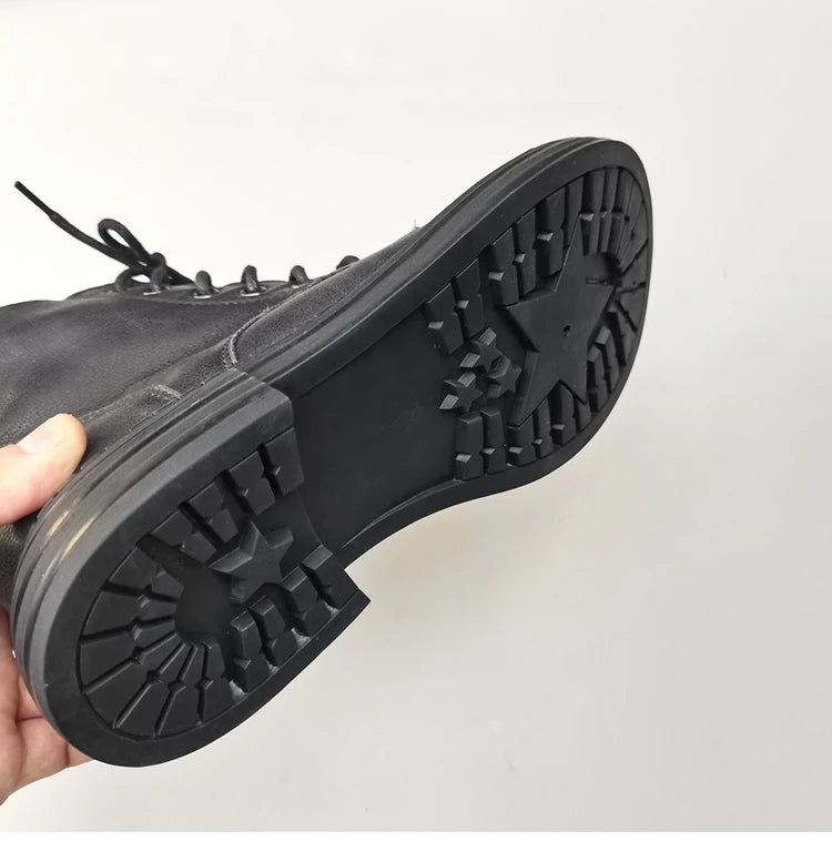 Ghete la gleznă Careaymade, piele naturală, variantă lată - mărime mare, înălțime toc 3-5 cm, căptușeală din lână