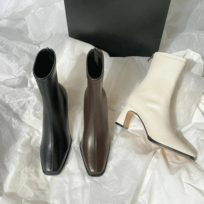 Ghete Chelsea din piele ecologică KTCZ cu fermoar, vârf pătrat - mărime EU 36-41, înălțime toc 5,5 cm, lungime ax 9 cm