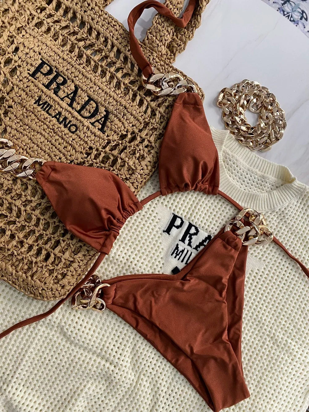 RUOTONGSEPT Elegant Bikini 2025: Verbesserte Unterstützung Nylon Dreieck Badeanzug - Brasilianischer Bikini Set Halter Schwimmbekleidung Frauen 2-teilig