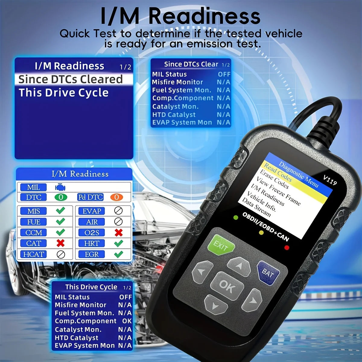 OBD2 Scanner 2025 - Diagnosegerät mit Spannungstester - EOBD CAN Motor Fehlercode Reader Jexiwe Automotive