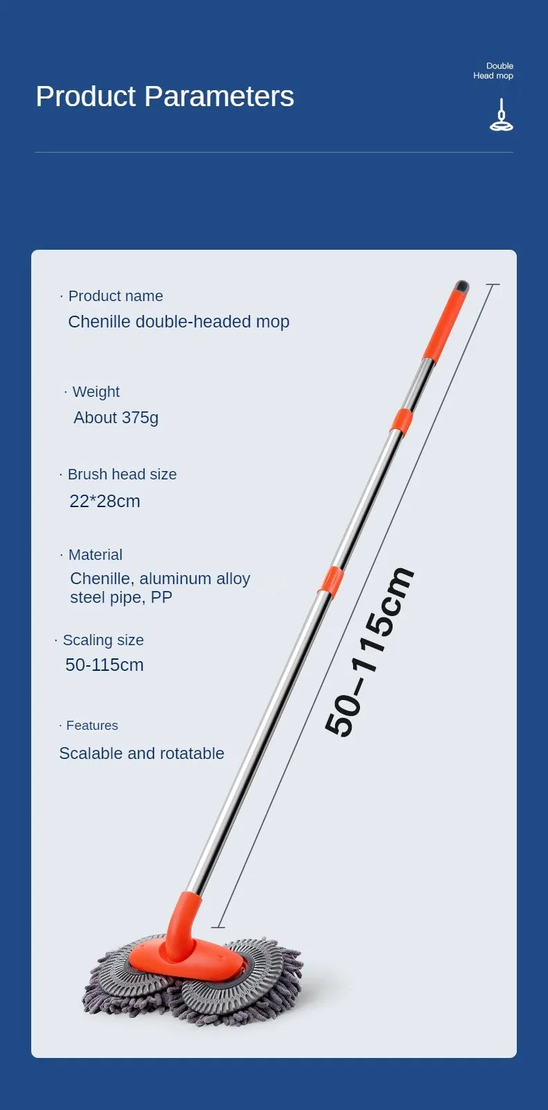 LEIBOO Car Washer Mop Foam Wash Chenille Brush Double Brush Head Roof Window Cleaning Maintenance Three-Section Telescopic Mop