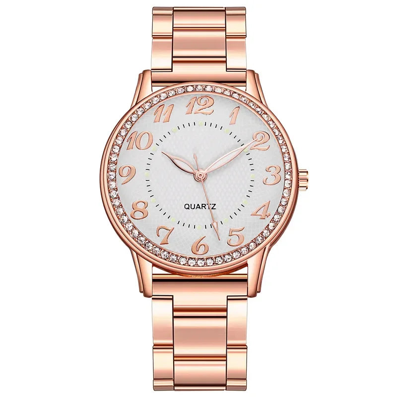 Luxury Brand Women Watch 2025 New Fashion Simple Rhinestone Steel Band Watch Ladies Big Dial Quartz Clock Bracelet Clock