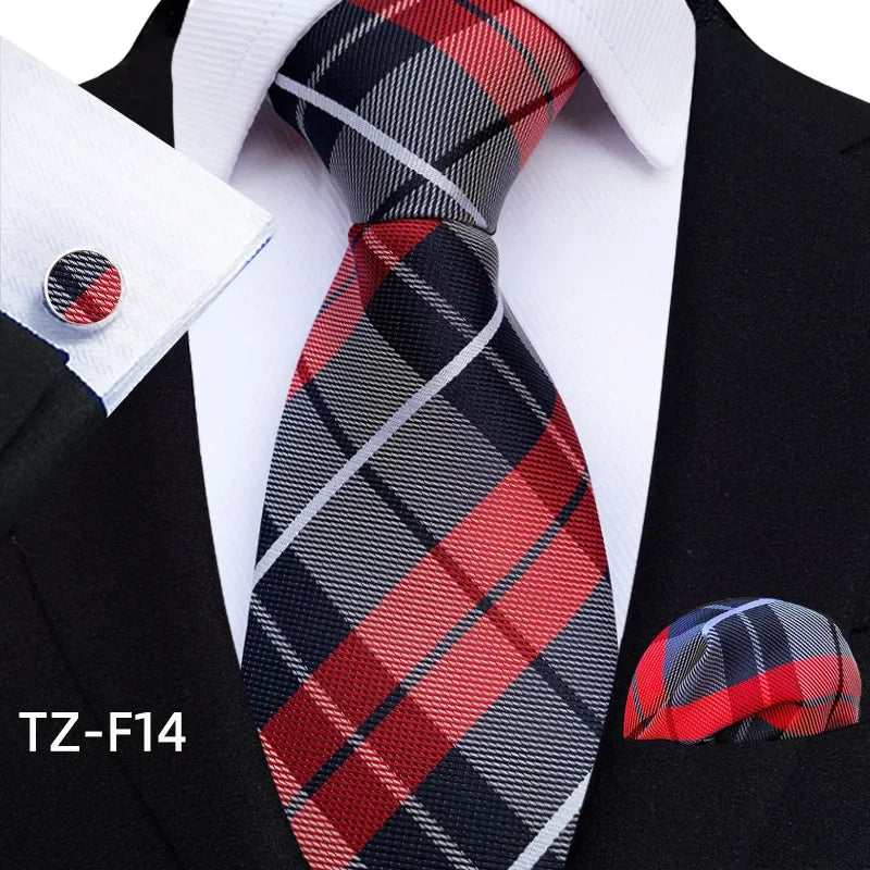 Luxury Mens Ties Floral Black Gold Ties Paisley Grid NeckTie Pocket Square Cufflinks Set Men's Wedding Party Tie