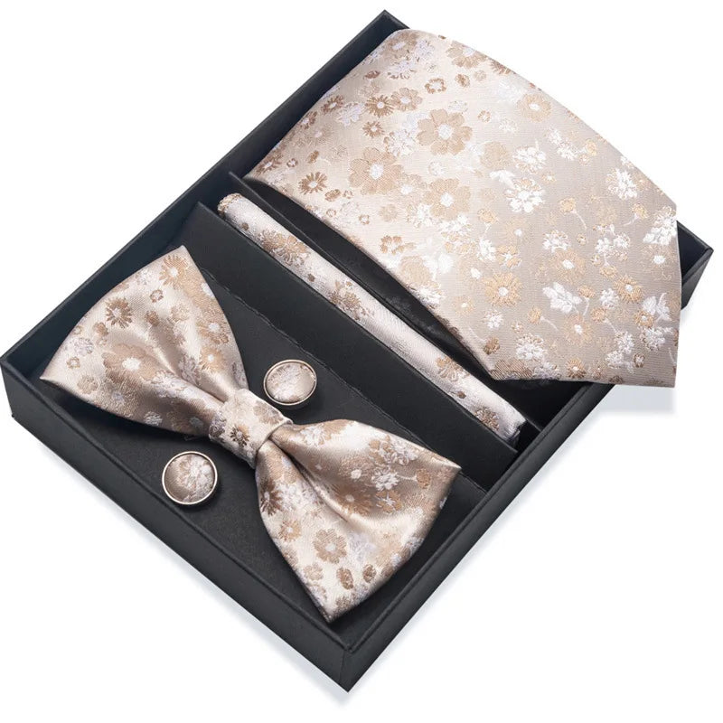 Men's Tie Pin cuff square bow Tie with pocket square cufflinks Set Paisley Men's Business Wedding Suit Accessories 6-piece set