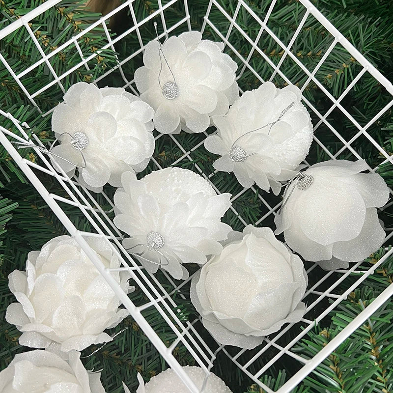 Choice Blumenförmige Weihnachtskugeln - 3 Stück, Weiß, Ca. 4 cm