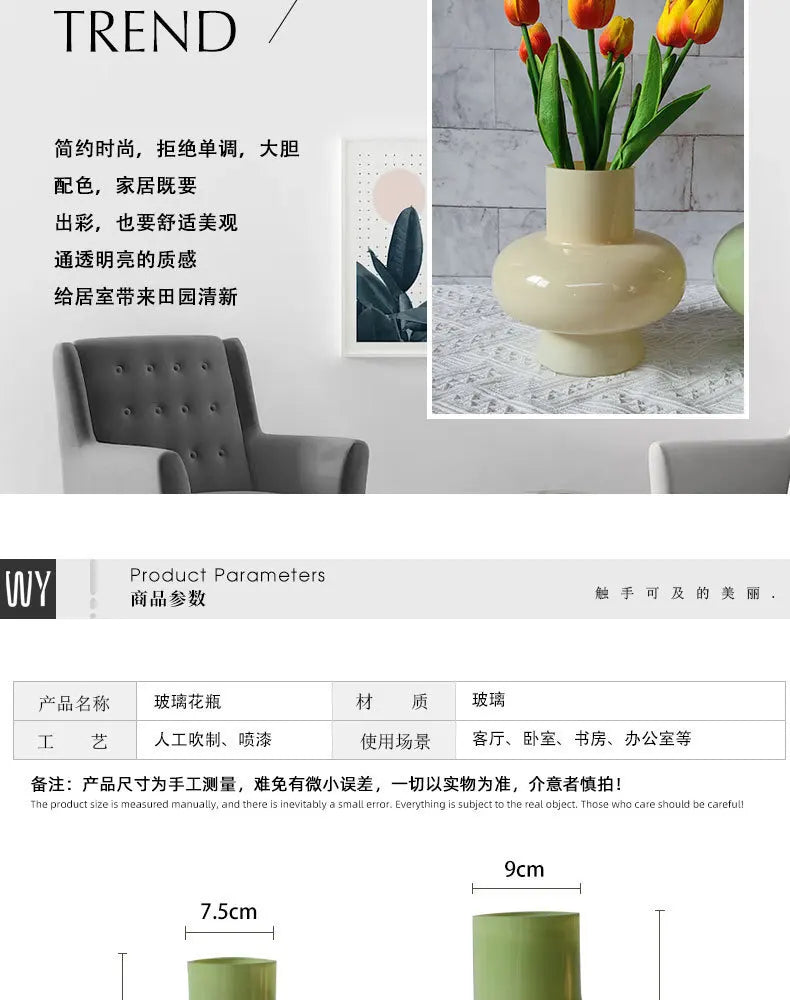 Green Pot Bellied Glass Vase Floral Arrangement Accessories Hydroponics Terrarium Flower Vase Home Decoration Accessories