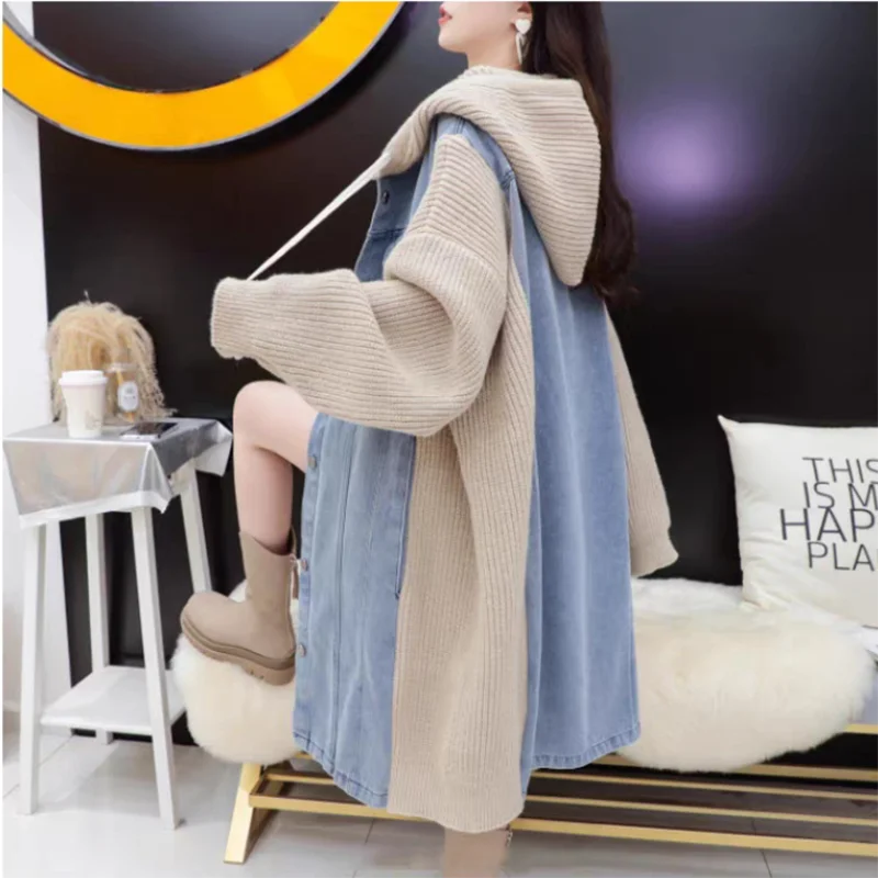 AOLSIN Strickjacke Kapuze - Lang, Polyester, Lässig